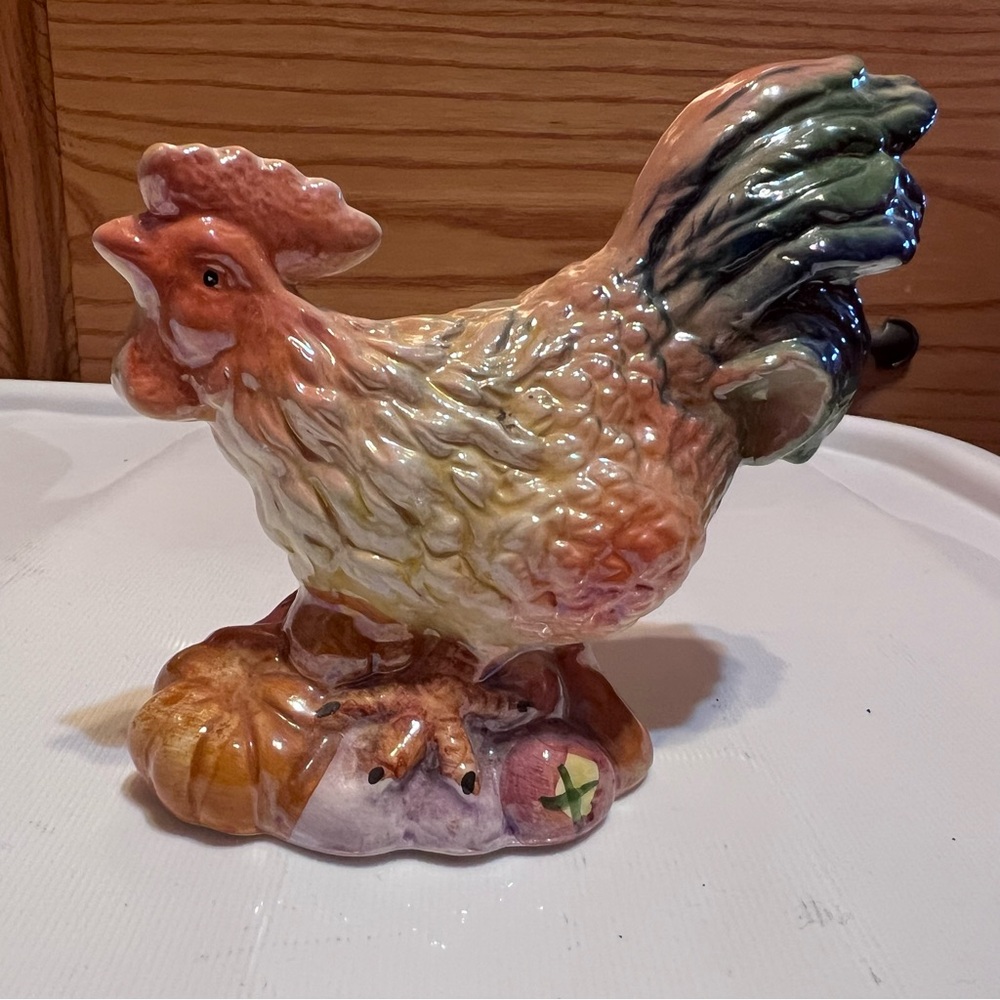 vintage glazed ceramic rooster figurine with crackle glaze